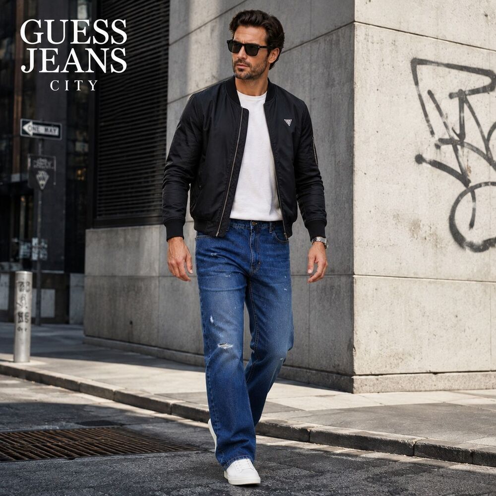 GUESS Men's New Jeans 38x32 Authentic G16 Straight Distressed Dark Wash M5YA1B